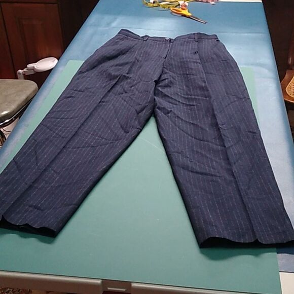 Rafaella Women's Navy 14 Wool Pin Stripe Lined Pants No Pockets Cottagecore - Picture 1 of 9
